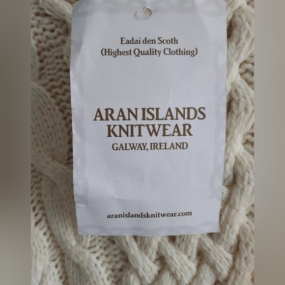 Aran Island Knitwear Ivory Cable Knit Merino Wool Crewneck Sweater Size Large - Picture 6 of 9